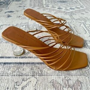 Regina Pyo Zoe Brown Leather Lucite Strappy Sandals Heels Size 36